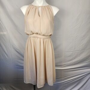 Adrianna Papell Beige Chiffon Keyhole Lined‎ Mini Dress Women's Size 6